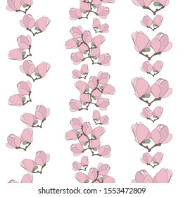 Vector Illustration of romantic  Background with magnolia flower. Seamless border