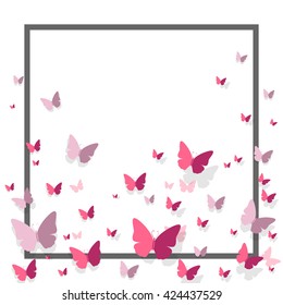 Vector Illustration of a Romantic Background with Paper Butterflies