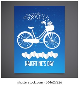 Vector Illustration of romantic bicycle with balloons blue background poster template
