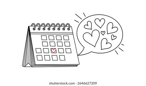 Vector Illustration Of A Romantic Calendar With Love And Wedding Themed Design