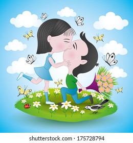 Vector illustration. Romantic couple.