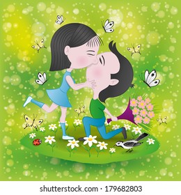 Vector illustration. Romantic couple. 