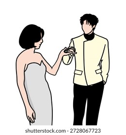 Ilustración vectorial de una pareja romántica que asiste a un evento mientras viste un atuendo formal.