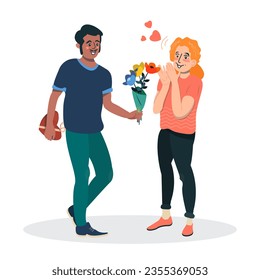 Vector Illustration of Romantic couple. Boyfriend and girlfriend on a white isolated background.