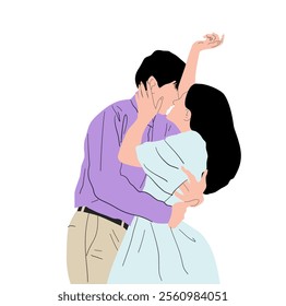 A vector illustration of a romantic couple in love leaning in for a kiss, showcasing affection, intimacy, and tender emotions, perfect for themes of love, relationships, and Valentine’s Day.