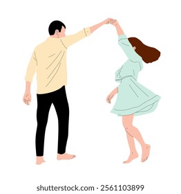 A vector illustration of a romantic couple in love dancing gracefully, showcasing joy, connection, and elegance, perfect for themes of love, celebration, and special moments.