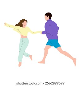 A vector illustration of a romantic couple in love running together hand in hand with joy and happiness, symbolizing connection, freedom, and fun, perfect for love, relationships, and celebration them