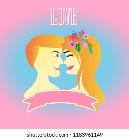 Vector illustration Romantic couple. Illustration shows a loving couple man and woman. Adam and Eve