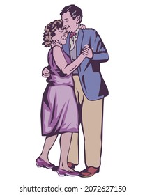 vector illustration of romantic couple with vintage style isolate on white background.