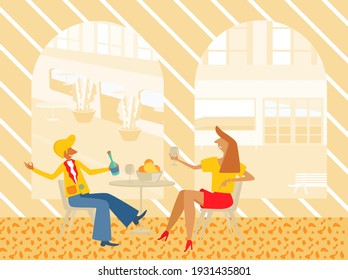 Ilustración vectorial. Fecha romántica. Cartel de texto con una pareja de dibujos animados planos.