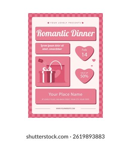 Ilustración vectorial del diseño romántico de la Plantilla del cartel del volante de la cena