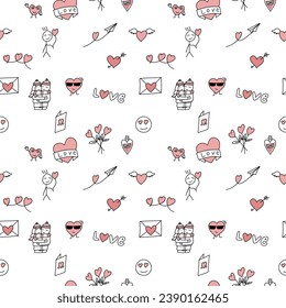 Vector illustration. Romantic doodle pattern for Valentines Day.