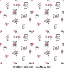 Vector illustration. Romantic doodle pattern for Valentines Day.