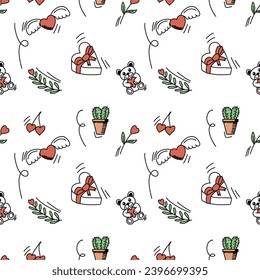 Vector illustration. Romantic doodle pattern for Valentines Day.