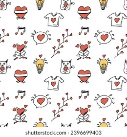 Vector illustration. Romantic doodle pattern for Valentines Day.