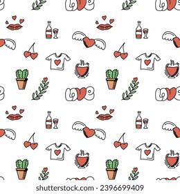 Vector illustration. Romantic doodle pattern for Valentines Day.