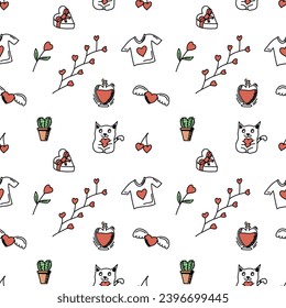 Vector illustration. Romantic doodle pattern for Valentines Day.