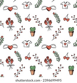 Vector illustration. Romantic doodle pattern for Valentines Day.