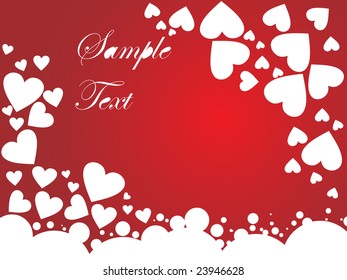 vector illustration, romantic falling hearts on glossy red background