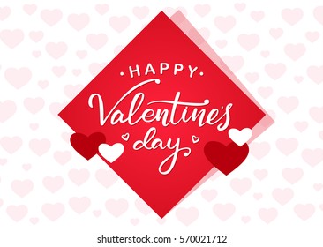 Vector illustration: Romantic greeting card with hand lettering of Happy Valentine's Day on red sticker background.