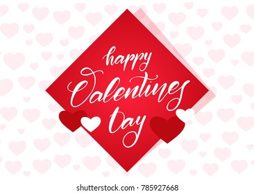 Vector illustration: Romantic greeting card with hand lettering type of Happy Valentine's Day on red sticker background.