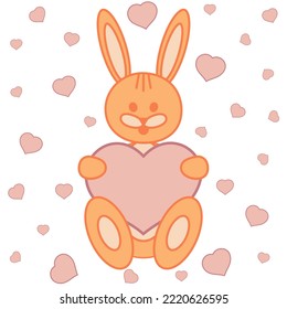 Vector illustration. A romantic hare with a heart in his hands