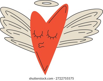 Ilustración vectorial. Corazón romántico con alas. San Valentín. Elemento de diseño, pegatina, Vector aislado.