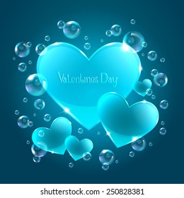 Vector illustration of romantic hearts on a blue background