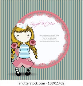 Vector Illustration, romantic invitation with cute little girl