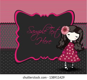 Vector Illustration, romantic invitation and label with little girl