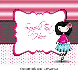 Vector Illustration,  romantic invitation and label with cute cartoon little girl