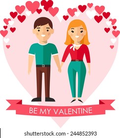 Vector illustration of a romantic people in love. Set of Valentine in love funny peoples icons. 