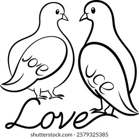 Vector Illustration of Romantic Pigeon Couple with Love Message