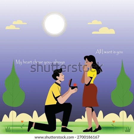 Vector Illustration of Romantic Proposal Under Moonlight