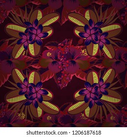Vector illustration. Romantic seamless pattern with watercolor bouquet of abstract hibiscus flowers in red, brown and black colors. For backgrounds, textiles, wrapping papers, greeting cards.