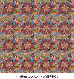 Vector illustration. Romantic seamless pattern with watercolor bouquet of abstract flowers in green and brown colors. For backgrounds, textiles, wrapping papers, greeting cards.