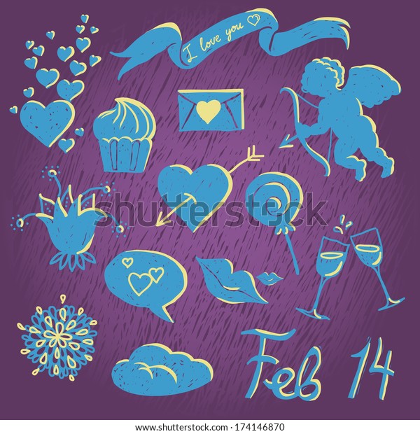 Vector Illustration Romantic Set Valentines Day Stock Vector Royalty Free 174146870 Shutterstock