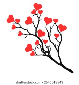 Vector illustration of a romantic, stylized heart tree with vibrant red hearts on a stark white background, perfect for Valentine's Day or wedding-themed designs and digital projects.