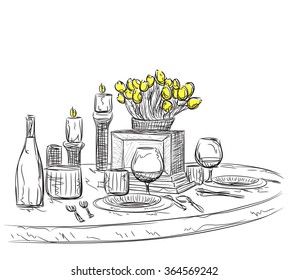 Vector illustration of a romantic table for two