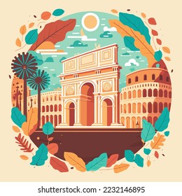 Vector illustration of rome italy travel guide city badge logo concept in flat style for background poster