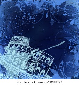Vector illustration, Rome label with hand drawn Coliseum