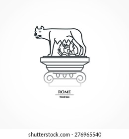 Vector Illustration of Rome Landmark Outline for Design, Website, Background, Banner. Silhouette Italy Tourism Infographic Element. Vacation Template. the Capitoline wolf.