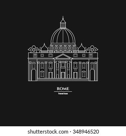 Vector Illustration of Rome Landmark Outline for Design, Website, Background, Banner. Silhouette Italy Tourism Infographic Element. Vacation Template. the Papal Basilica