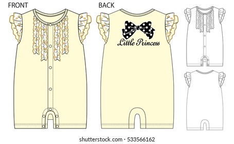 Vector illustration of rompers. Front and back views