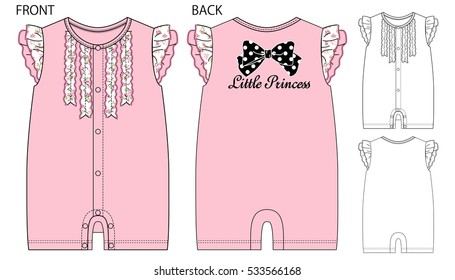 Vector illustration of rompers. Front and back views