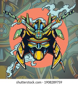 Vector Illustration Of Ronin Robot Japanese Samurai Warrior