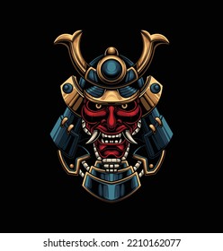 Vector illustration of ronin samurai with japanese style drawing