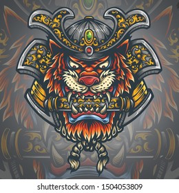 Vector illustration of Ronin tiger samurai warrior