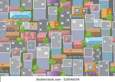 Vector illustration. The roofs of the city. (top view)
Seamless pattern of the urban landscape. (view from above) 
