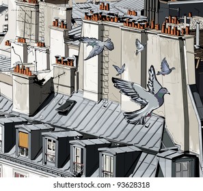 ilustración vectorial de tejados en París